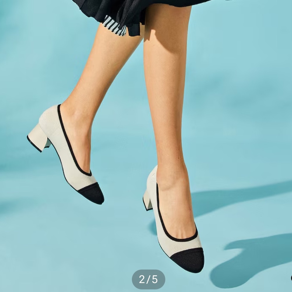 Vivaia Julie 1.0 Almond-Toe Chunky Heels in Cream & Black